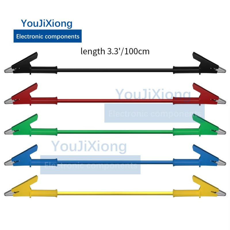 Καλώδιο δοκιμών 10A/20A υψηλής τάσης με διπλά κλιπ κροκοδειλίου, ορειχάλκινοι αγωγοί, μήκος 95 cm