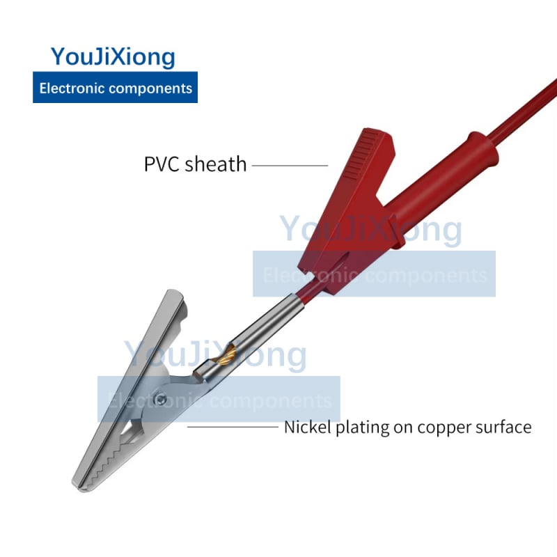 Καλώδιο δοκιμών 10A/20A υψηλής τάσης με διπλά κλιπ κροκοδειλίου, ορειχάλκινοι αγωγοί, μήκος 95 cm