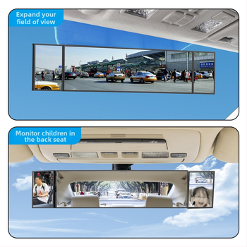 Shun Wei Trojpanelové širokouhlé spätné zrkadlo s nastaviteľným uhlom, skleneným guľovým zrkadlom, kompatibilné s väčšou väčšine modelov áut