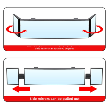 Shun Wei Trojpanelové širokouhlé spätné zrkadlo s nastaviteľným uhlom, skleneným guľovým zrkadlom, kompatibilné s väčšou väčšine modelov áut