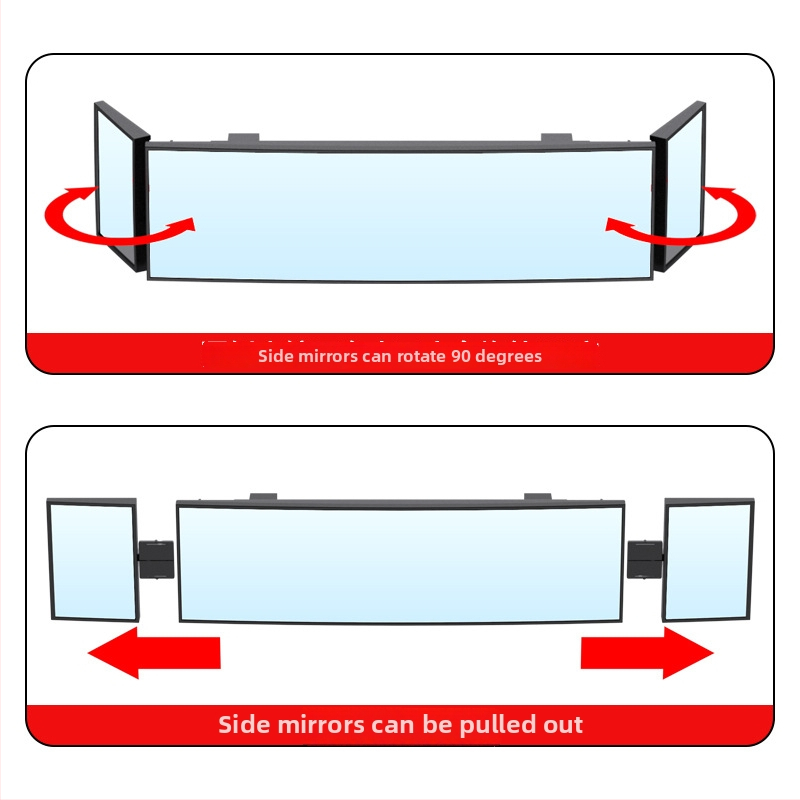Shun Wei Trojpanelové širokouhlé spätné zrkadlo s nastaviteľným uhlom, skleneným guľovým zrkadlom, kompatibilné s väčšou väčšine modelov áut