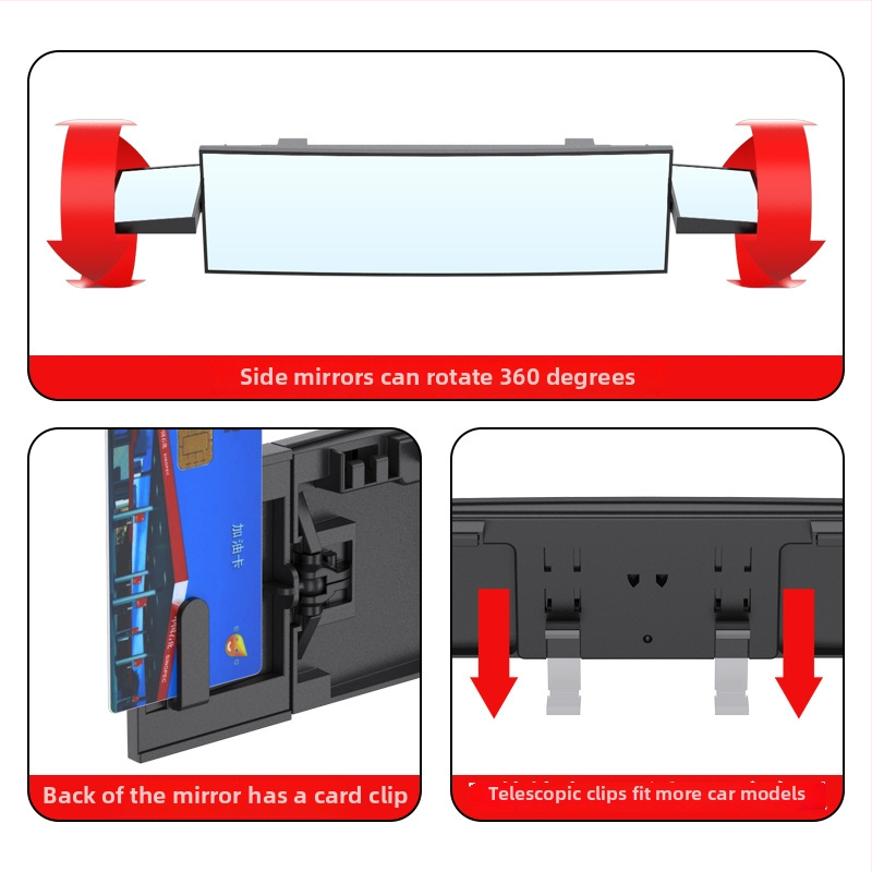 Shun Wei Trojpanelové širokouhlé spätné zrkadlo s nastaviteľným uhlom, skleneným guľovým zrkadlom, kompatibilné s väčšou väčšine modelov áut