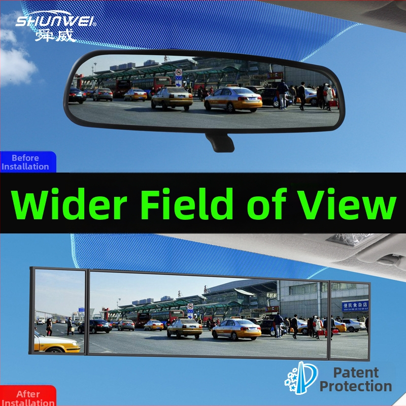 Shun Wei Trojpanelové širokouhlé spätné zrkadlo s nastaviteľným uhlom, skleneným guľovým zrkadlom, kompatibilné s väčšou väčšine modelov áut