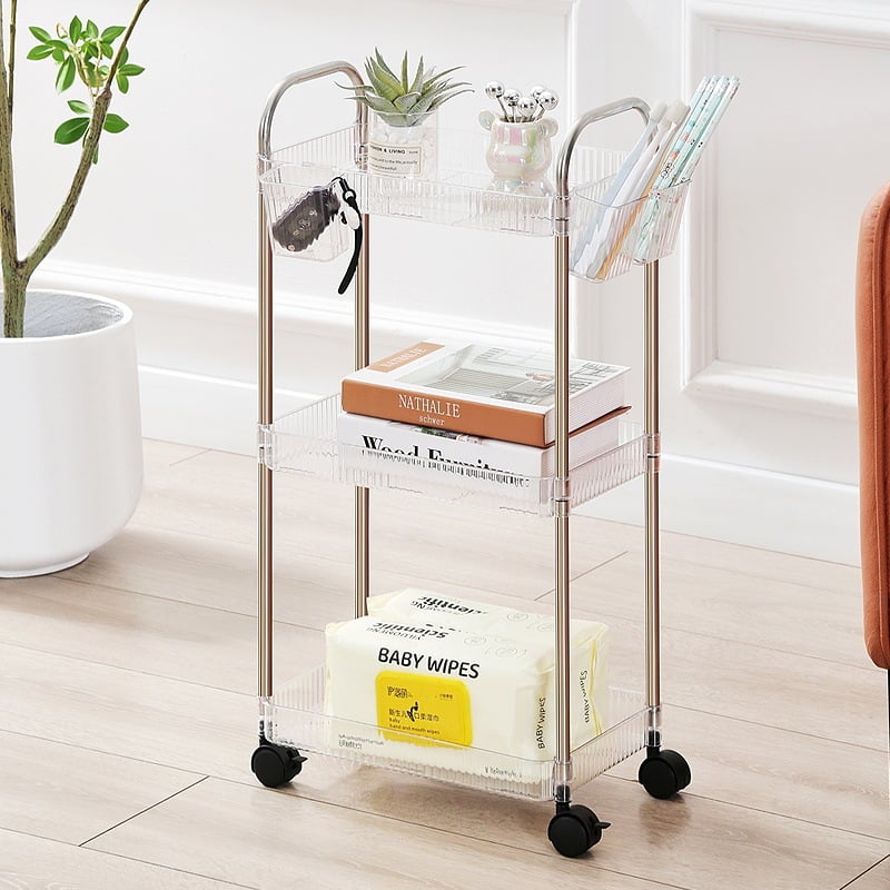 Proziran kolica za pohranu za dom i domsku sobu, minimalistički organizator za pribor i grickalice | Model: Proziran; Stil: Minimalistički; Funkcija: Skladištenje; Primjenjivi predmeti: Olovke i pribor, Hrana; OEM izrada logotipa