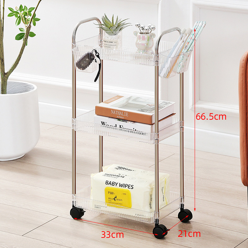 Proziran kolica za pohranu za dom i domsku sobu, minimalistički organizator za pribor i grickalice | Model: Proziran; Stil: Minimalistički; Funkcija: Skladištenje; Primjenjivi predmeti: Olovke i pribor, Hrana; OEM izrada logotipa