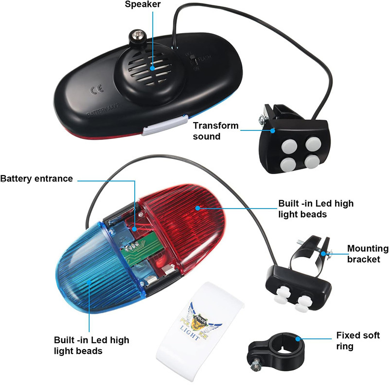 Elektronički klaxon za planinski bicikl sa svjetlećim zvonom – TANJIHAI, plastika, model 325A, Uvoz: Ne