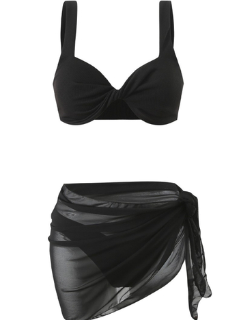 Ženski bikini set od tri dijela s podstavljenim gornjim dijelom, bez leđa, od poliestera