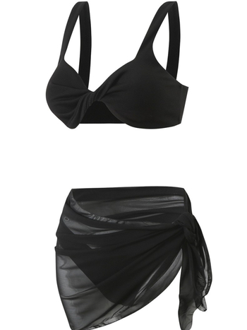 Ženski bikini set od tri dijela s podstavljenim gornjim dijelom, bez leđa, od poliestera