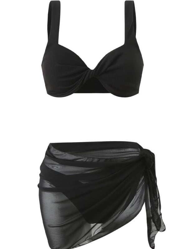 Ženski bikini set od tri dijela s podstavljenim gornjim dijelom, bez leđa, od poliestera