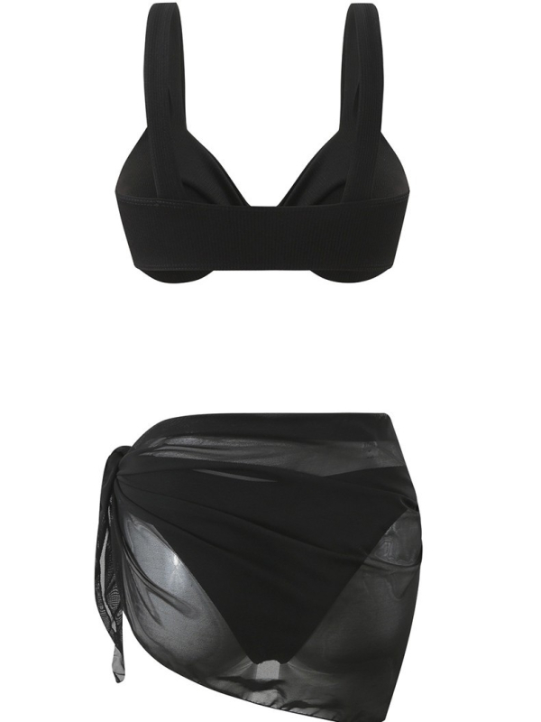 Ženski bikini set od tri dijela s podstavljenim gornjim dijelom, bez leđa, od poliestera