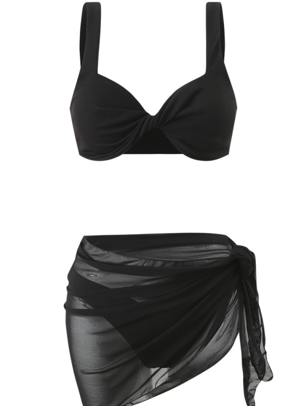 Ženski bikini set od tri dijela s podstavljenim gornjim dijelom, bez leđa, od poliestera