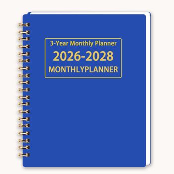 Bilježnica DAYVORAX: trogodišnji mjesečni planer (2026–2028), 100–200 stranica, unutarnje stranice od papira 100 g/m², korica od papira