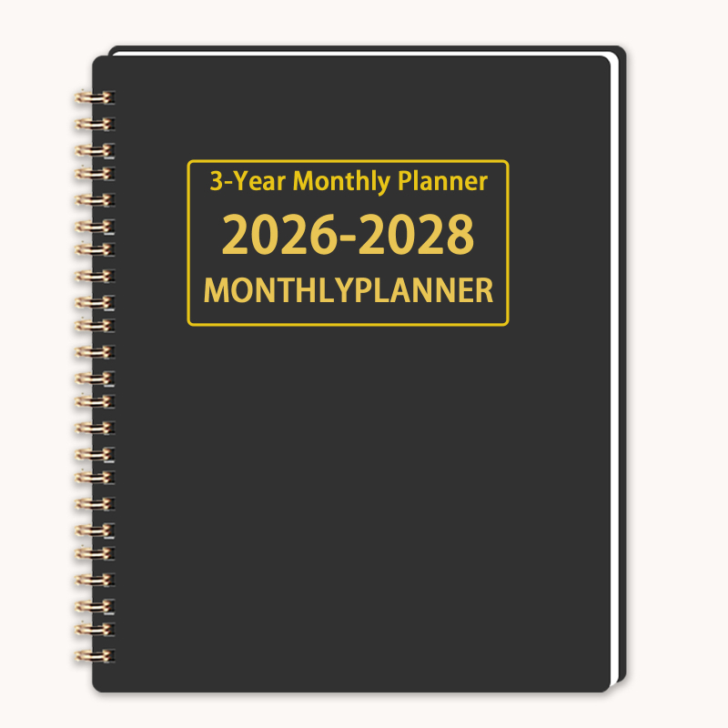 Bilježnica DAYVORAX: trogodišnji mjesečni planer (2026–2028), 100–200 stranica, unutarnje stranice od papira 100 g/m², korica od papira