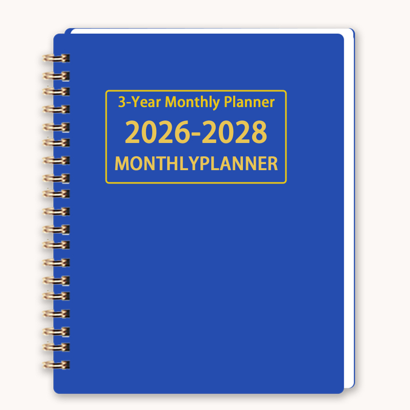 Bilježnica DAYVORAX: trogodišnji mjesečni planer (2026–2028), 100–200 stranica, unutarnje stranice od papira 100 g/m², korica od papira