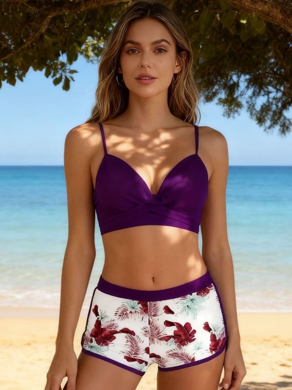 Ženski bikini set s podignutim košaricama i podstavljenim krojem, bez naramenica, poliester