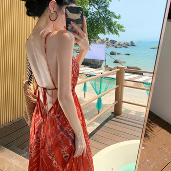 Boho stil haljina za odmor od poliestera, A-linije kroja, srednje duljine, bez rukava, V izrez