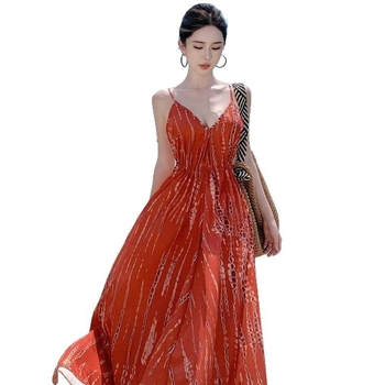 Boho stil haljina za odmor od poliestera, A-linije kroja, srednje duljine, bez rukava, V izrez