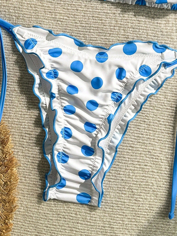 Ženski bikini set s točkasti uzorkom, s napunjenim košaricama, od poliestera, bez metalne potpore, bez remena