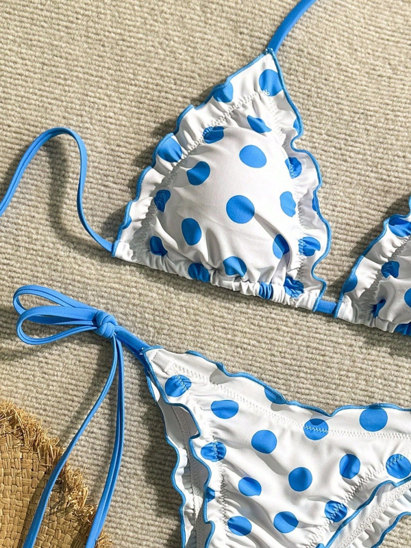 Ženski bikini set s točkasti uzorkom, s napunjenim košaricama, od poliestera, bez metalne potpore, bez remena