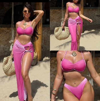 Tri-djelni bikini set s otvorenim leđima, gradientni uzorak, jastučić za prsa, poliester 82% / podstava 18%