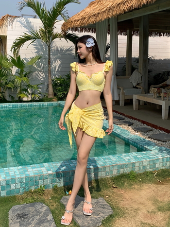 Seksi bikini trodijelni set s nafoukanim rukavima za žene