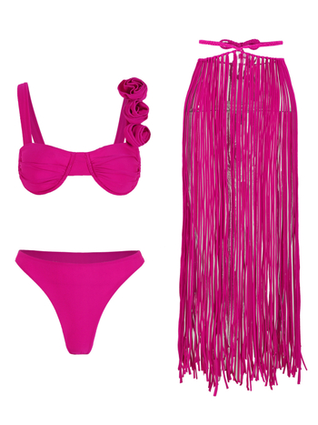Ženski trodjelni bikini set, jednobojni uzorak, poliester tkanina, s čeličnom podrškom i jastučićem za prsima, za odrasle žene