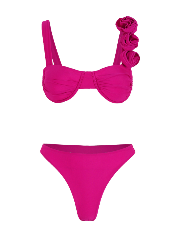 Ženski trodjelni bikini set, jednobojni uzorak, poliester tkanina, s čeličnom podrškom i jastučićem za prsima, za odrasle žene