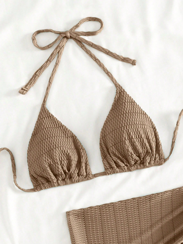 Trodjelni bikini set s vezanjem, jednopojedinim kupaćim i zaštitnom suknjom za sunce – ženski kupaći kostim, poliester 90/10, 190 g, podstava 95/5, jastučić za poprsje, bez metalne potpore