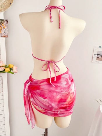 Ženski trodjelni bikini set s trokutastim gornjim dijelom i vezicama, cvjetni uzorak