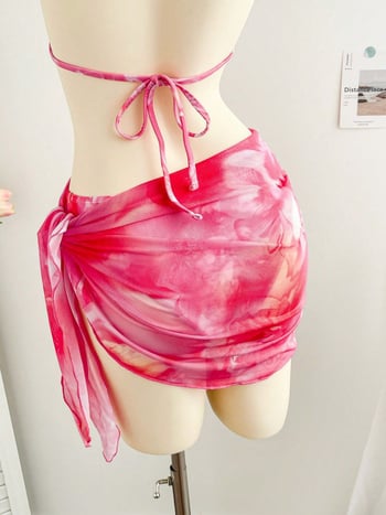Ženski trodjelni bikini set s trokutastim gornjim dijelom i vezicama, cvjetni uzorak