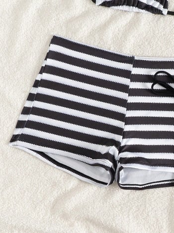 Háromrészes csíkos bikini szett melltámaszokkal, poliészter 90/10, női fürdőruha úszáshoz