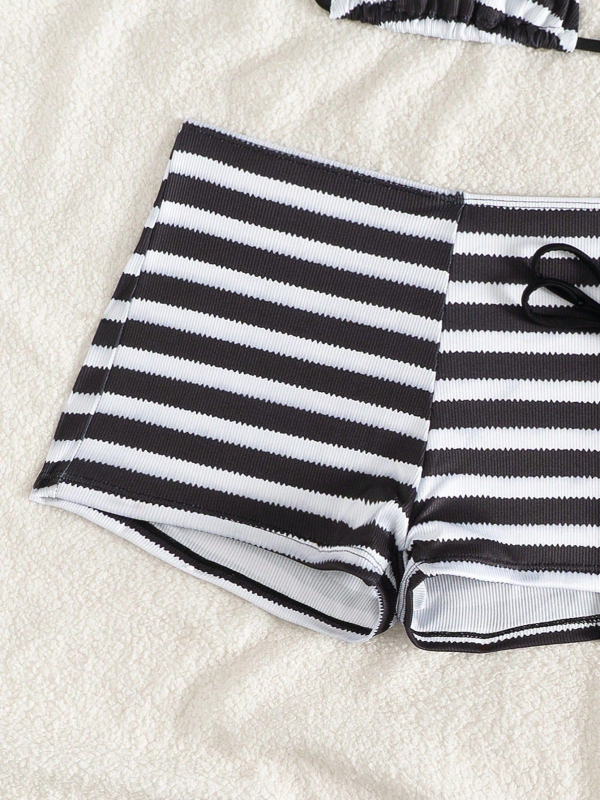 Háromrészes csíkos bikini szett melltámaszokkal, poliészter 90/10, női fürdőruha úszáshoz