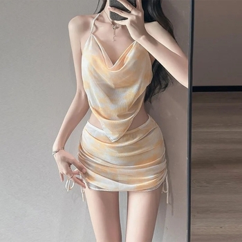 Ženski trodijelni bikini set, tie-dye print, poliester s brzim sušenjem, s jastučićima u cupama, bez čelične potpore