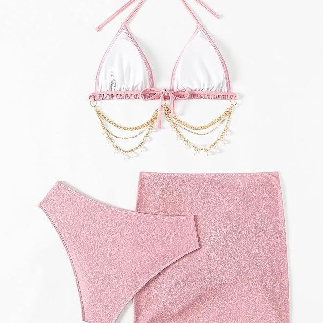 Trodjelni bikini set s vezicama, umetkom za dojke, poliester 82% s podlogom