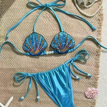 Dvodijelni bikini set s motivom sirene i jastučićima za dojke, vanjska tkanina 80% poliester, podstava 20% elastan, težina tkanine 140 g/m²