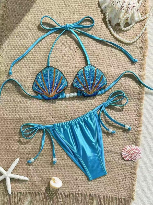 Dvodijelni bikini set s motivom sirene i jastučićima za dojke, vanjska tkanina 80% poliester, podstava 20% elastan, težina tkanine 140 g/m²
