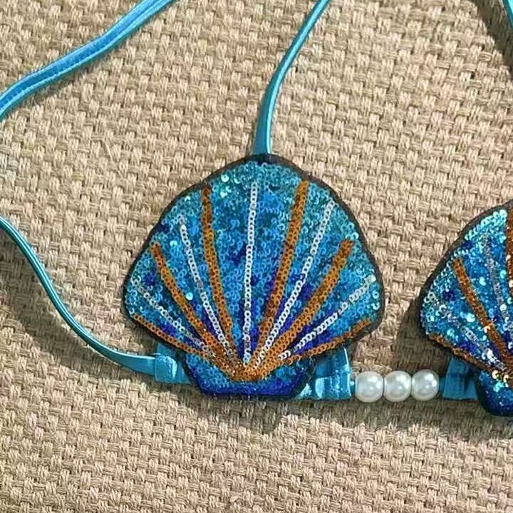 Dvodijelni bikini set s motivom sirene i jastučićima za dojke, vanjska tkanina 80% poliester, podstava 20% elastan, težina tkanine 140 g/m²