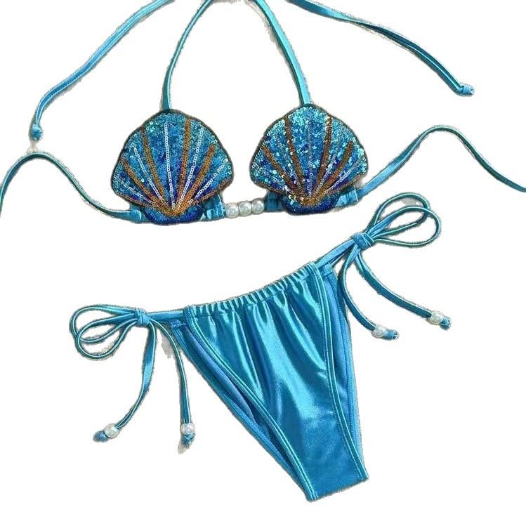 Dvodijelni bikini set s motivom sirene i jastučićima za dojke, vanjska tkanina 80% poliester, podstava 20% elastan, težina tkanine 140 g/m²