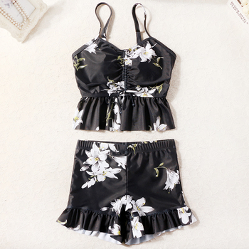 Ženski kupaći set, jednostavan uzorak, visok struk, dugi rukavi, jastučići za prsni koš; poliester-elastični 94/6