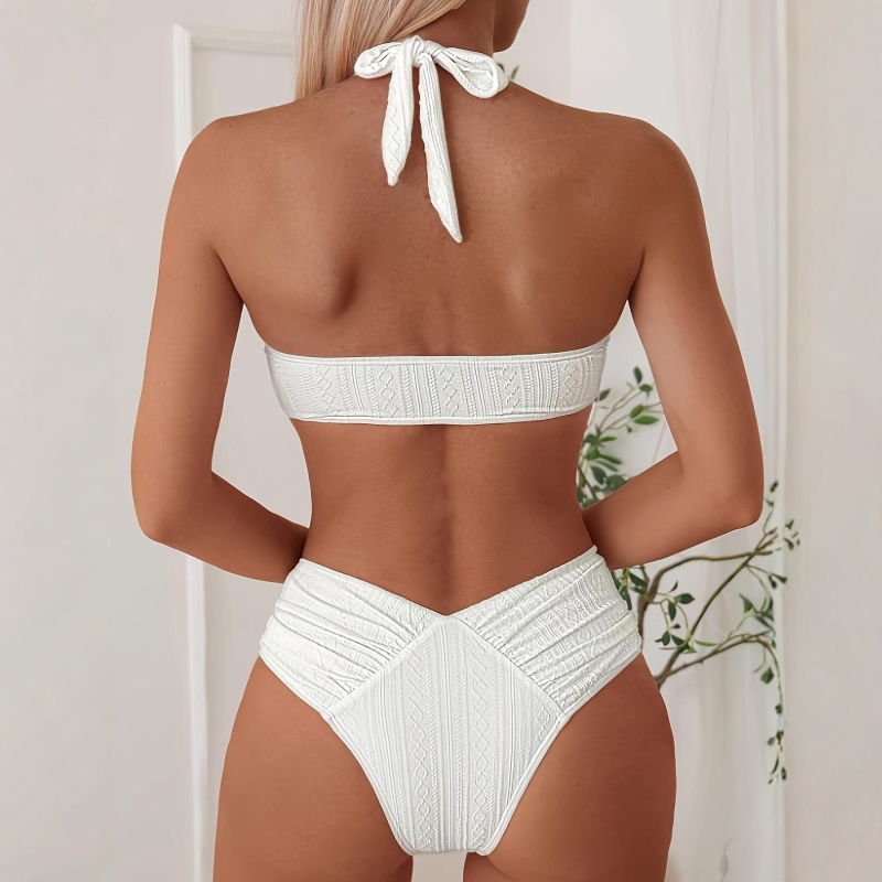 Ženski dvodijelni bikini s halterom, prorezani dizajn, 80% poliester, podstava 20%, 215 g, s jastučićima za grudi