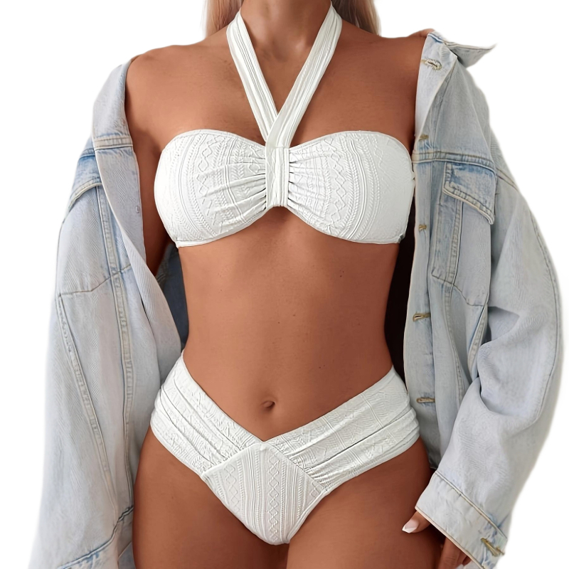 Ženski dvodijelni bikini s halterom, prorezani dizajn, 80% poliester, podstava 20%, 215 g, s jastučićima za grudi