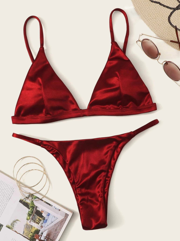 Ženski bikini kupaci kostim, s jastučićem za grudi, bez rukava, jednobojni uzorak, 95% poliester, 120 g/m², podstava od poliestera sa 82% spandeksa
