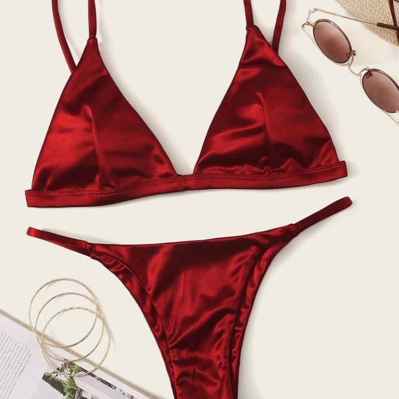 Ženski bikini kupaci kostim, s jastučićem za grudi, bez rukava, jednobojni uzorak, 95% poliester, 120 g/m², podstava od poliestera sa 82% spandeksa