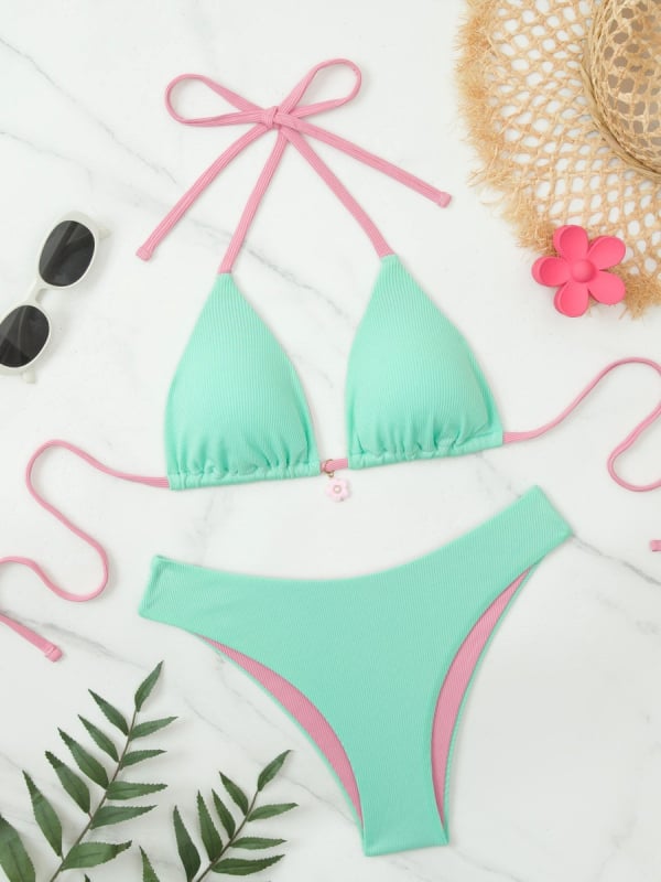 Ženski Push-Up dvodijelni bikini set, visoka elastičnost, umetci za prsa, gornji dio bez rukava, poliester materijal
