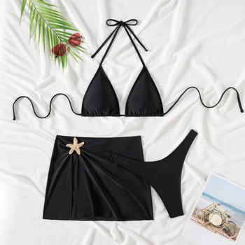 Trodjelni bikini set s trokutastim gornjim dijelom, visokim strukom, bez čelične potpore; brzo sušići, elastičan najlon