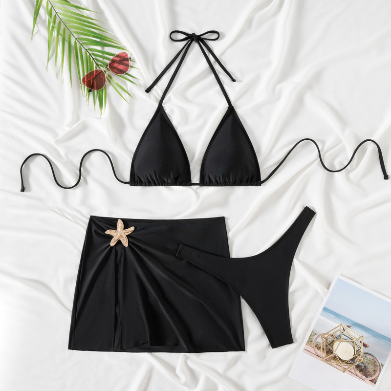 Trodjelni bikini set s trokutastim gornjim dijelom, visokim strukom, bez čelične potpore; brzo sušići, elastičan najlon