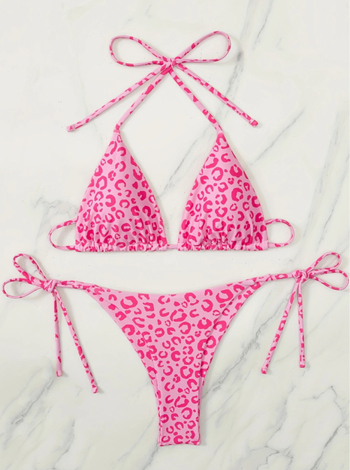 Ženski bikini set s halter vrhom, leopard uzorak, brzo sušenje, bez leđa, s jastučićem za prsima, poliester 82%
