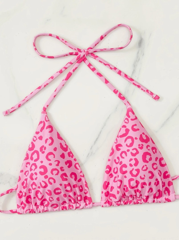 Ženski bikini set s halter vrhom, leopard uzorak, brzo sušenje, bez leđa, s jastučićem za prsima, poliester 82%