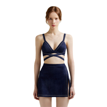 Trodjelni bikini set s suknjom, korejskog stila, sexy i prilagodljiv, visoka elastičnost; tkanina najlon s 82% poliester; podstava poliester s 18% spandex; jastučići za dojke, bez čvrste konstrukcije