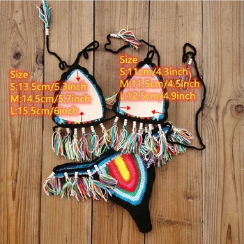 Heklani bikini set za plivanje, jednobojni, bez naramenica, bez leđa, s jastučićima za prsni dio